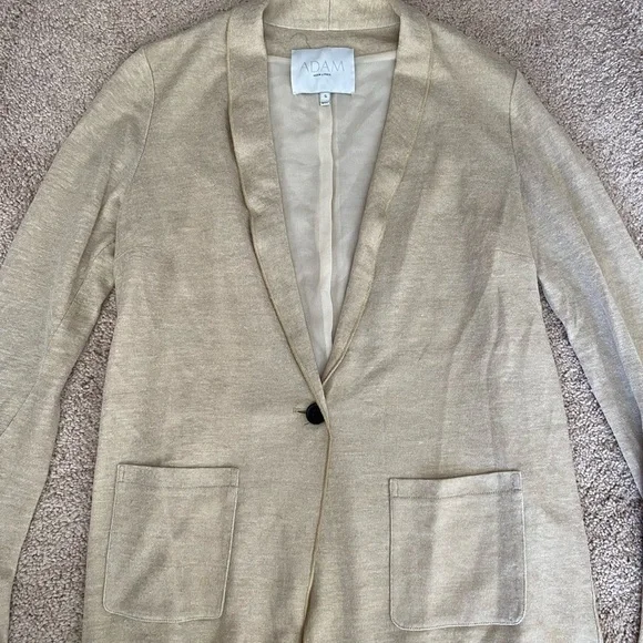 Adam Lippes- Gold Metallic Linen and Silk Cardigan Sweater - Picture 6 of 11